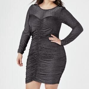 NWT JastFab Long Sleeve Ruched Metallic Mini Bodycon Dress Party Cocktail Size L